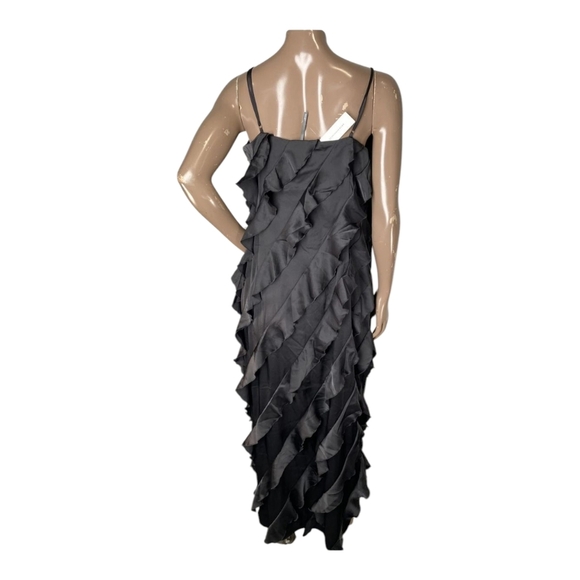 By Anthropologie Cascade Bias-Cut Ruffled Midi Dress Size Medium Black MSRP $198 - Picture 7 of 9